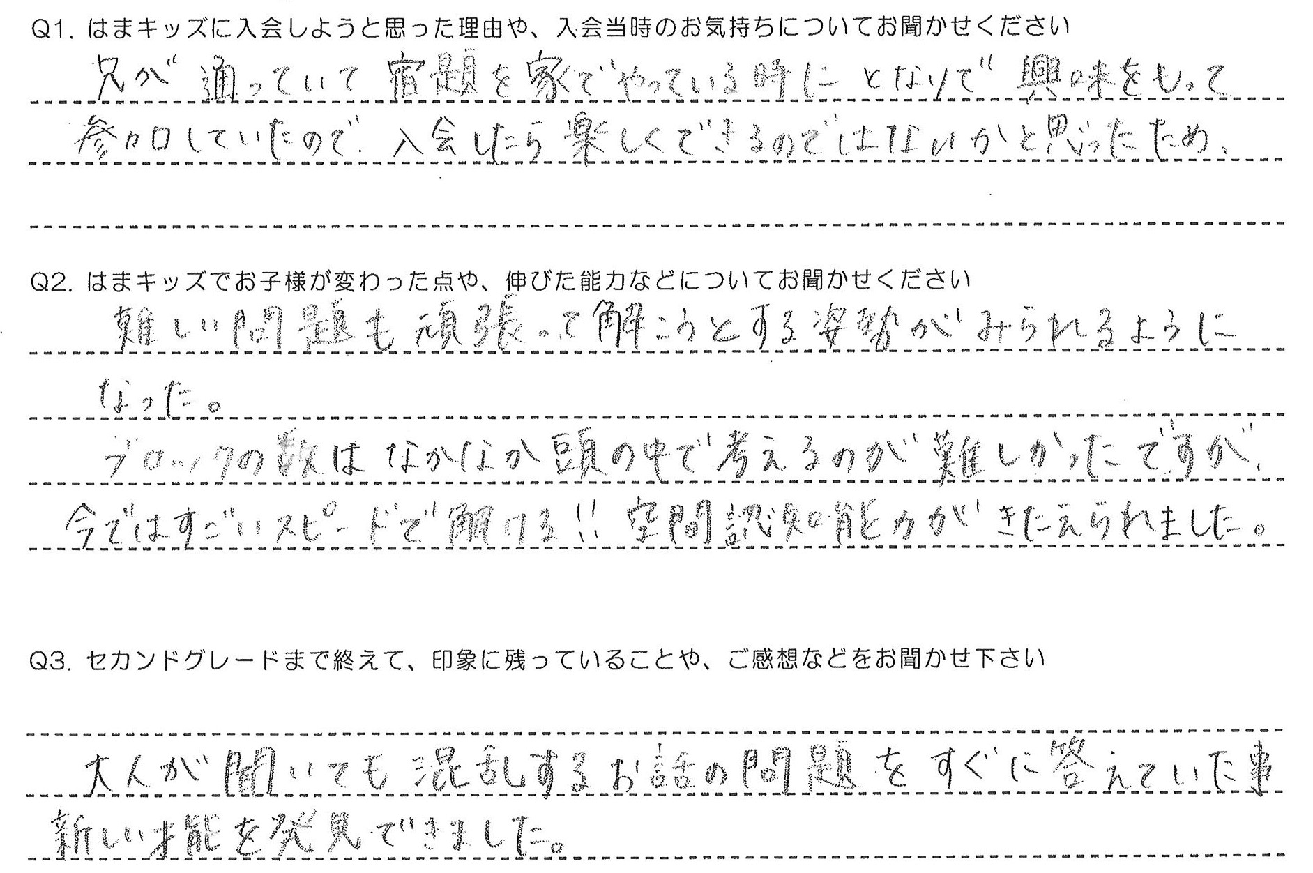 保護者の声 年少下 クラス 2